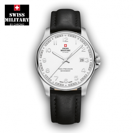 Montre à Aiguilles - 100 M - Swiss Military - Cuir noir Montre à Aiguilles - 100 M - Swiss Military - Cuir noir