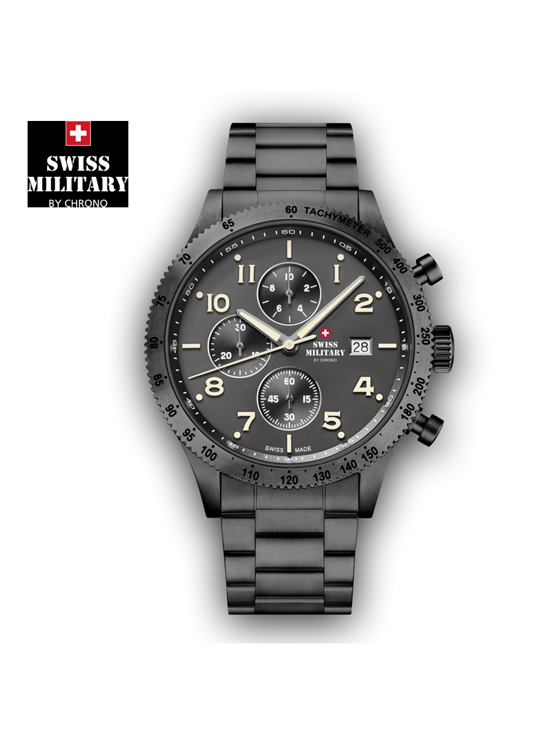 Montre à Aiguilles chronographe - 100 M - Swiss Military - Acier noir