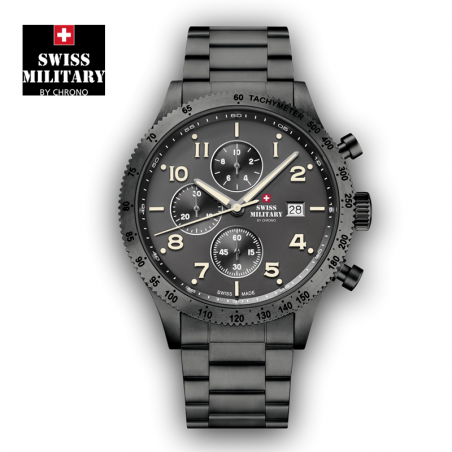 Montre à Aiguilles chronographe - 100 M - Swiss Military - Acier noir