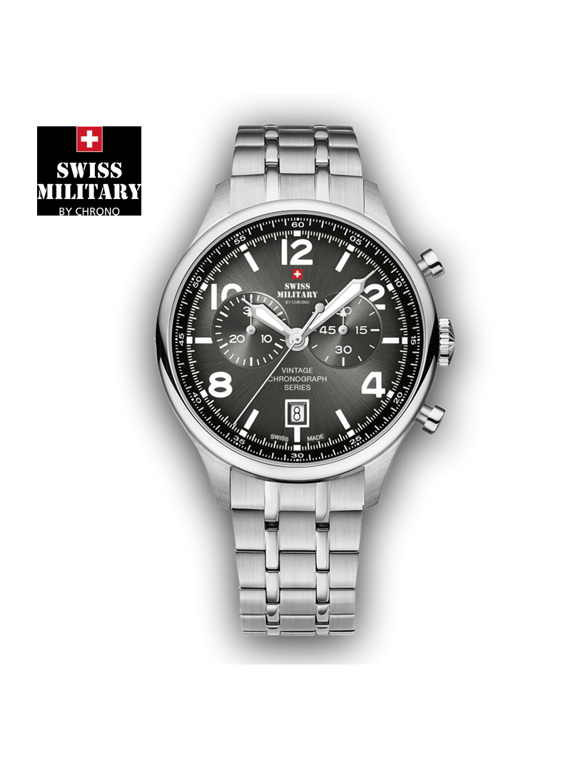 Montre à Aiguilles chronographe Vintage - 100 M - Swiss Military - Acier