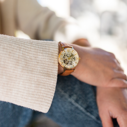 Montre Squelette Acier Dorée Homme | Steampunk Boutique