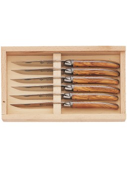 Coffret 6 couteaux de table bois d'olivier Laguiole