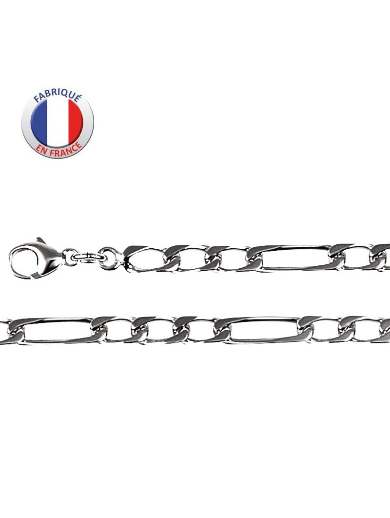 Collier argent rhodié - Maille alternée 3+1 - Largeur 4mm