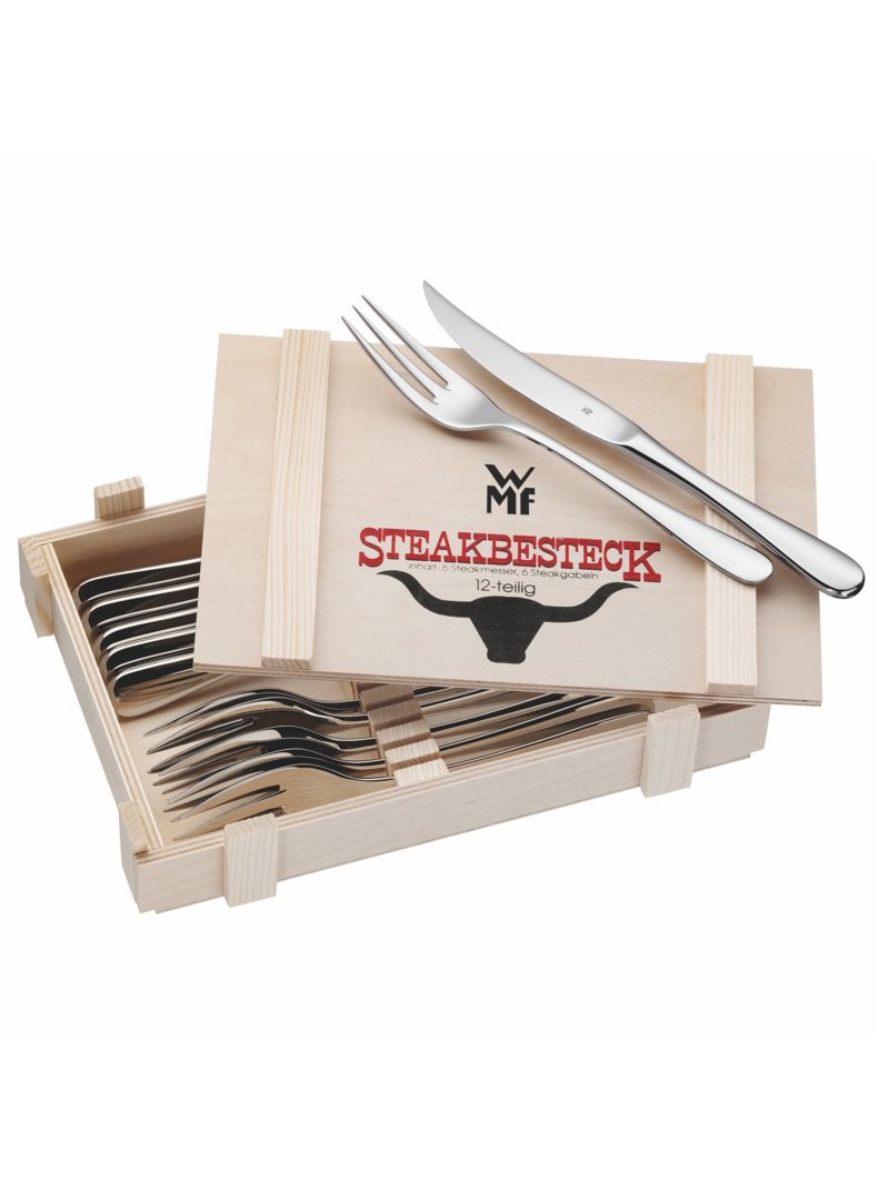 Couverts à steak en Inox - 12 pièces dans coffret bois