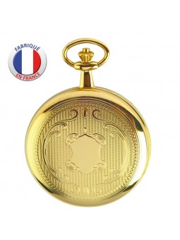 Montre de Poche couvercle - Fabrication Française - Motif écusson - Plaqué or