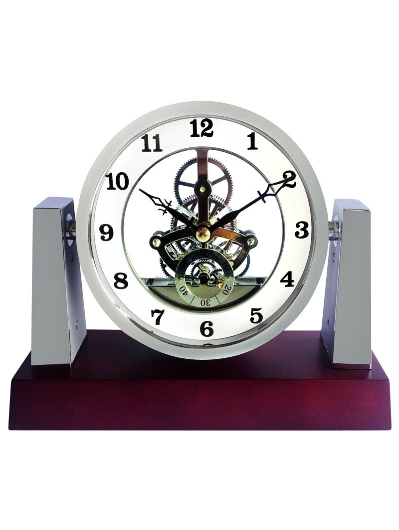 Pendule BAYARD à poser - Mouvement SQUELETTE - Socle bois