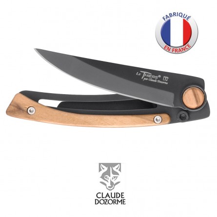  Couteau Liner Lock Laguiole - Claude Dozorme - Bois d'olivier - Revêtement Noire