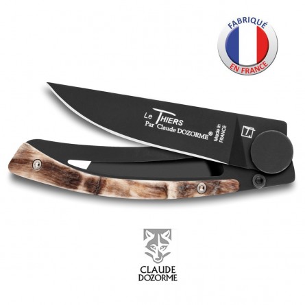 Couteau Liner Lock Le Thiers - Claude Dozorme - Corne de bélier - Revêtement Noir
