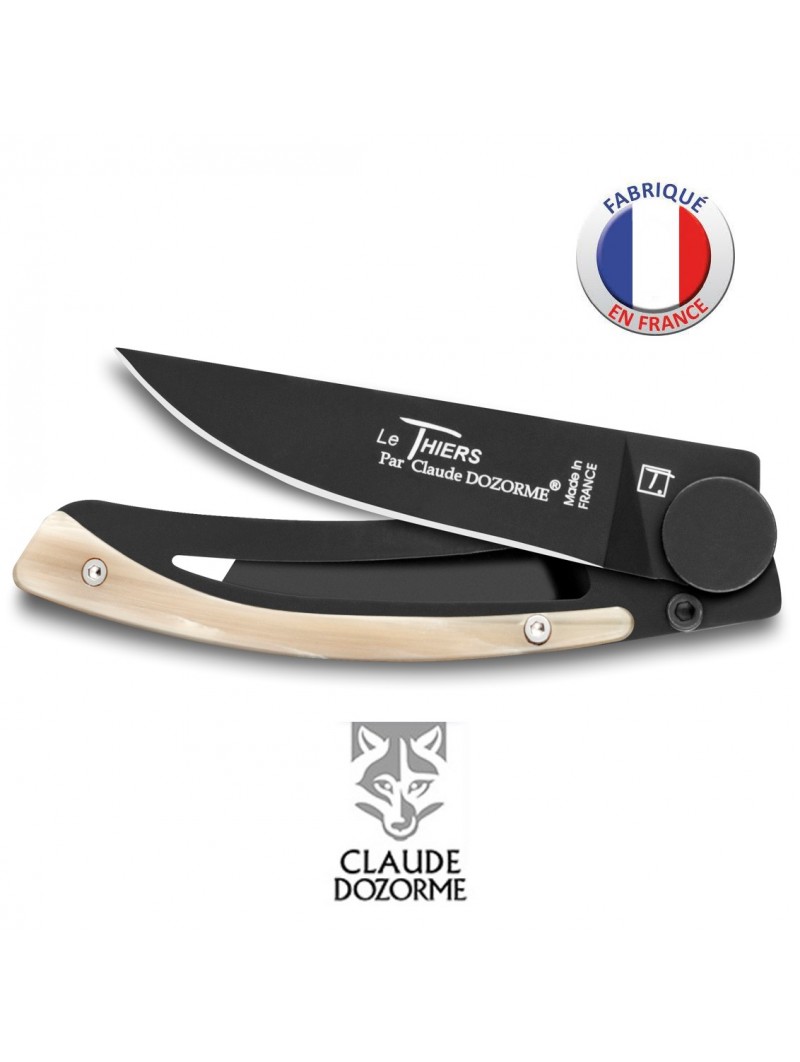  Couteau Liner Lock Le Thiers - Claude Dozorme - Corne Blonde - Revêtement Noir