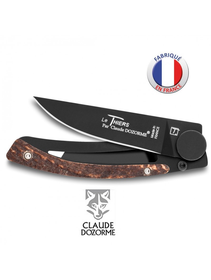  Couteau Liner Lock Le Thiers - Claude Dozorme - Bois de Cerf - Revêtement Noir
