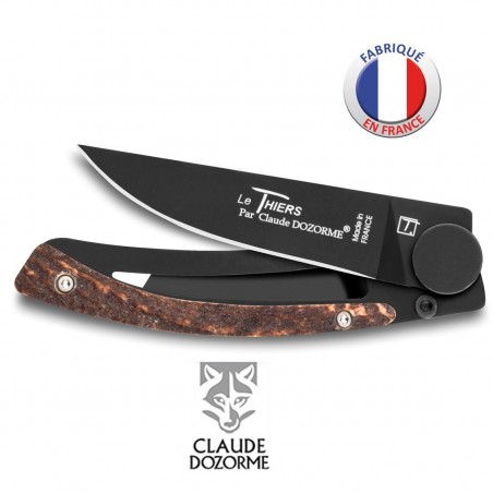  Couteau Liner Lock Le Thiers - Claude Dozorme - Bois de Cerf - Revêtement Noir