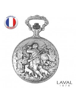 Montre gousset avec couvercle - LAVAL Paris - Motif Chasse
