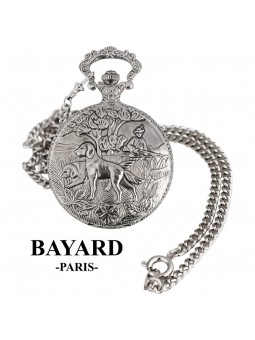 Montre de poche avec couvercle -BAYARD Paris - Scène de chasse