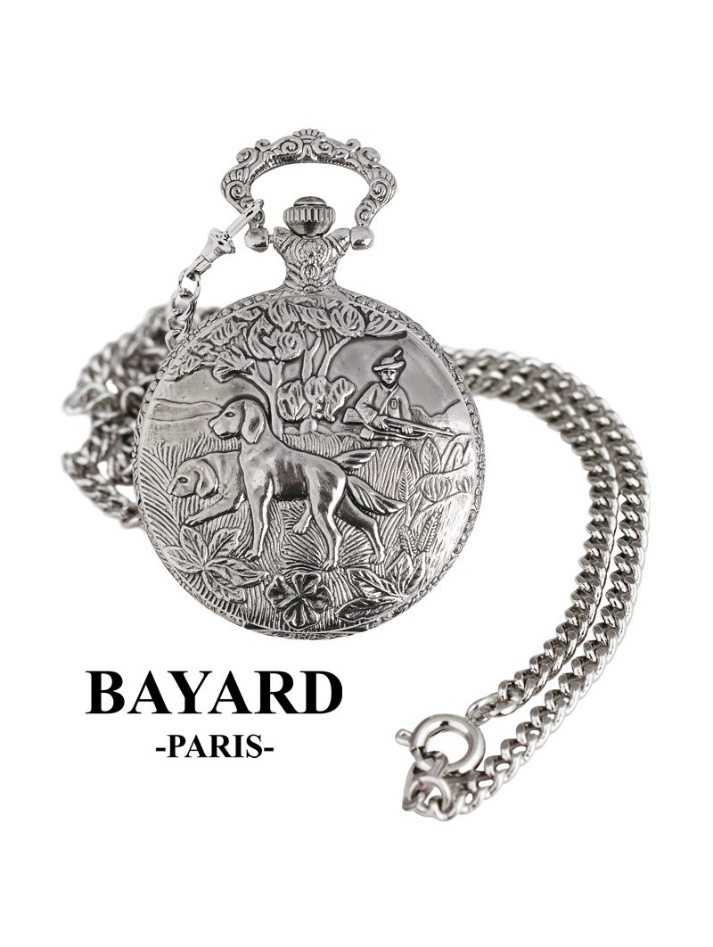 Montre de poche avec couvercle -BAYARD Paris - Scène de chasse