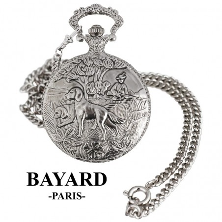 Montre de poche avec couvercle -BAYARD Paris - Scène de chasse