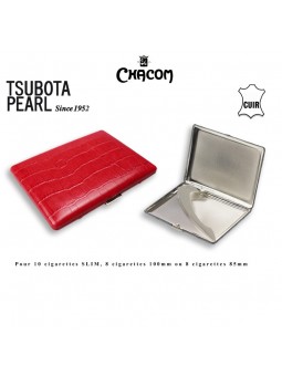 Etui à cigarettes - TSUBOTA - Gainé cuir Rouge