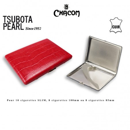 Etui à cigarettes - TSUBOTA - Gainé cuir Rouge