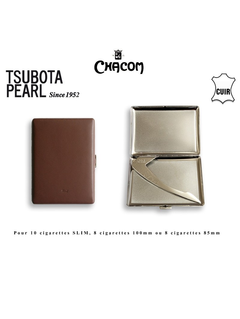 Etui à cigarettes - TSUBOTA - Gainé cuir lisse Marron