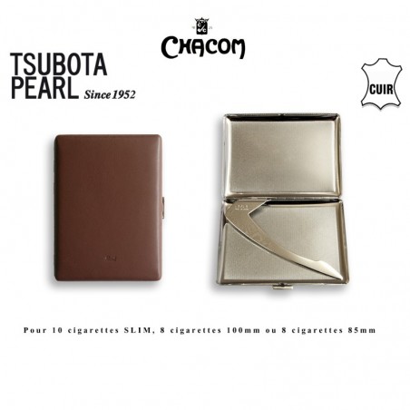 Etui à cigarettes - TSUBOTA - Gainé cuir lisse Marron