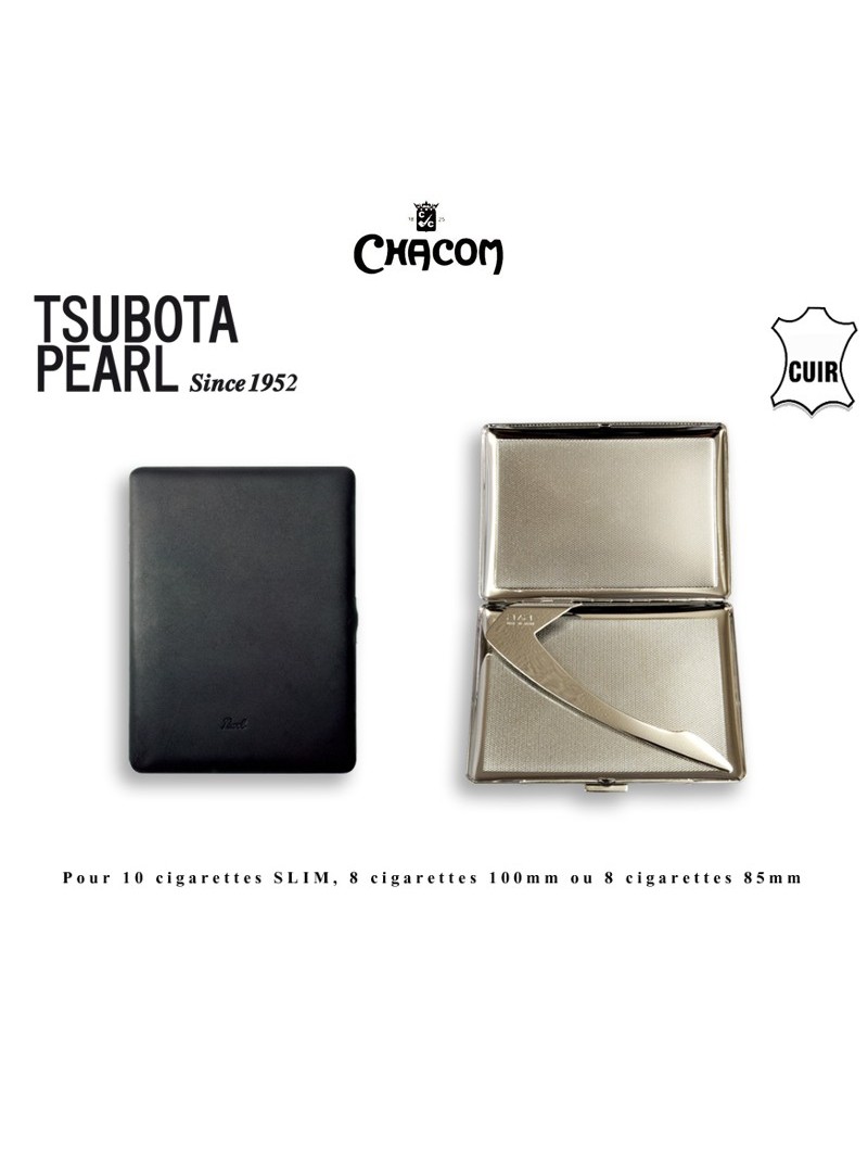 Etui à cigarettes - TSUBOTA - Gainé cuir lisse Noir