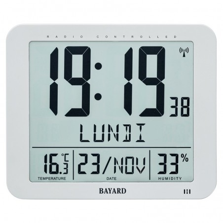 Pendule LCD murale - Blanc - BAYARD -  Radio-pilotée