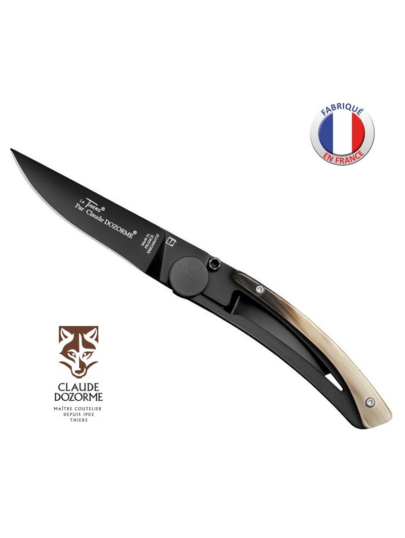  Couteau Liner Lock Le Thiers - Claude Dozorme - Corne claire - Revêtement Noir