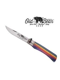 Couteau OLD BEAR XS Rainbow - Virole laiton nickelé - Bois d'ayous stratifié Arc-en-Ciel