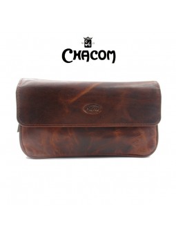 Blague CHACOM 2 pipes - Cuir brun rétro 