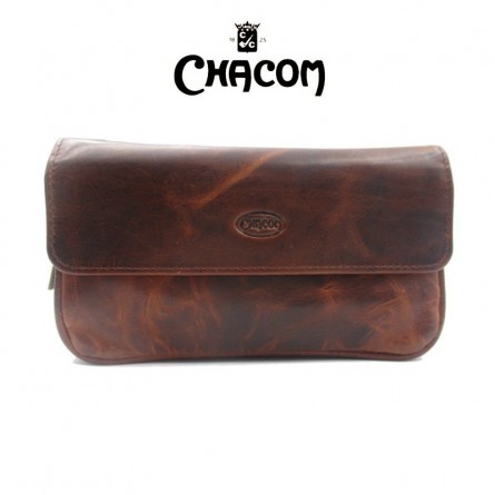 Blague CHACOM 2 pipes - Cuir brun rétro 