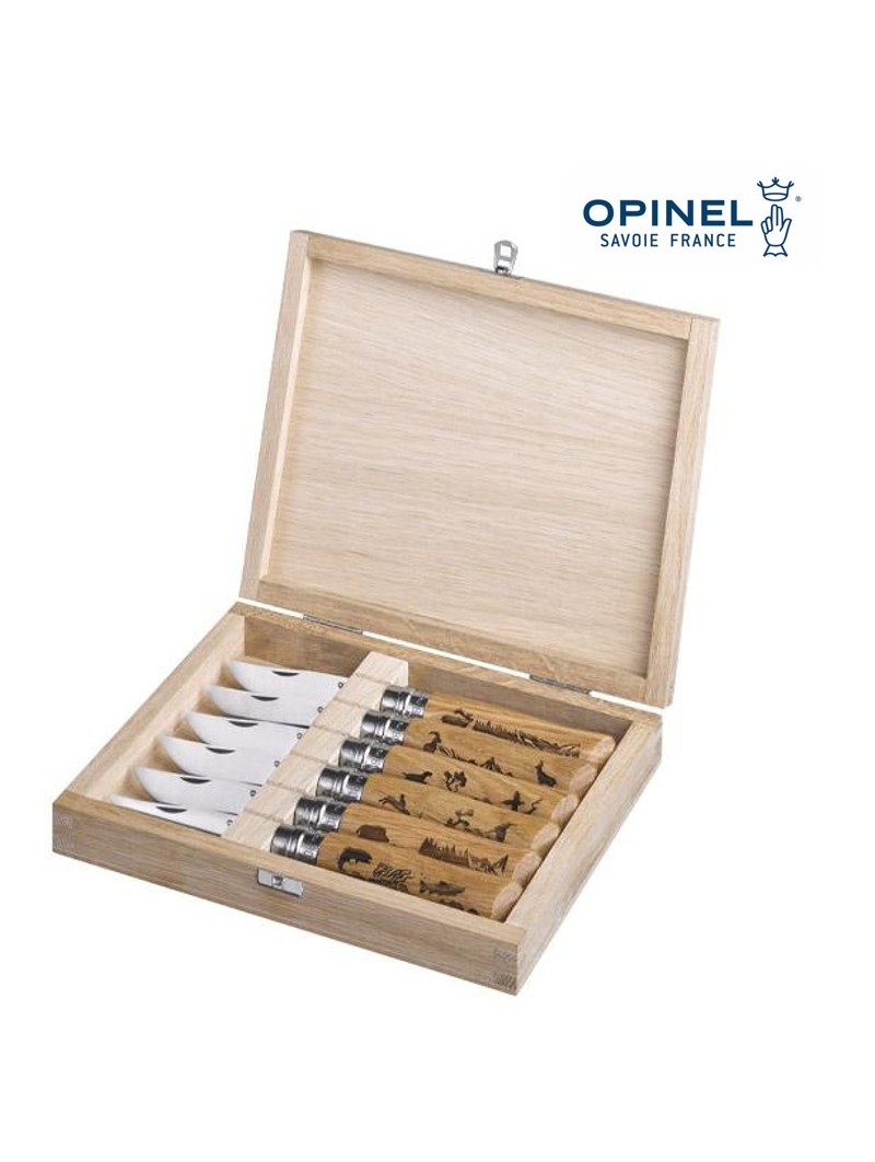 Coffret collection 6 Opinel - ANIMALIA - Bois chêne