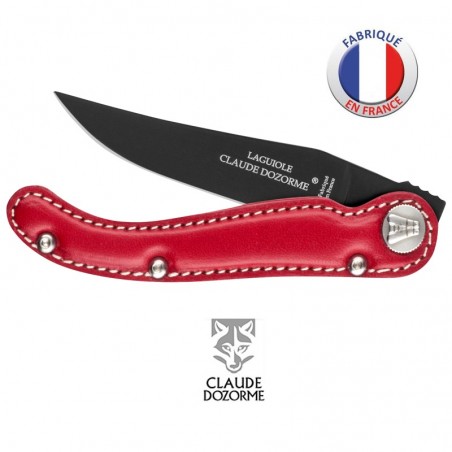 Couteau MANCHE CUIR rouge  - Claude Dozorme - Le Baroudeur Laguiole
