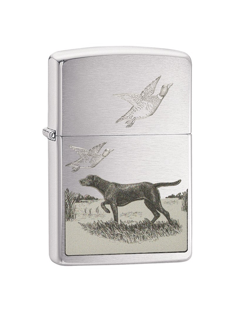 Briquet Pointer Dog and Ducks - Zippo Brushed Chrome