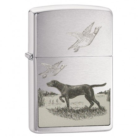 Briquet Pointer Dog and Ducks - Zippo Brushed Chrome Briquet Pointer Dog and Ducks - Zippo Brushed Chrome