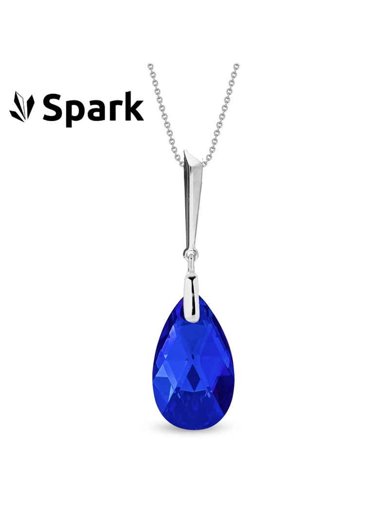 Collier Long Femme 50 Cm – Perles Résine Bleu Foncé & Acier Inoxydable Doré – Neuf